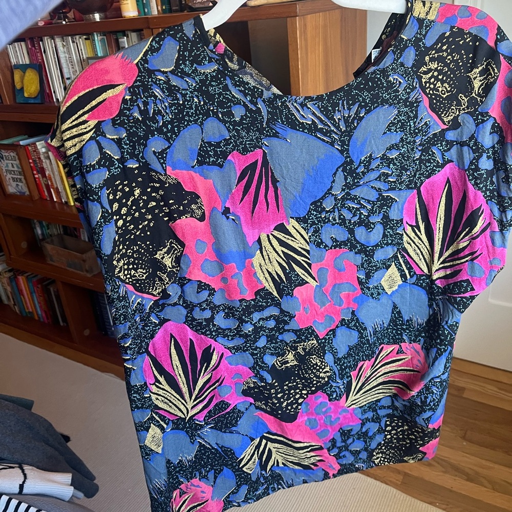 Vintage Blue and Pink Patterned Blouse